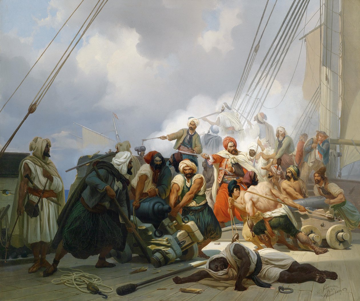 Seegefecht (Kanonen werden an Deck in Stellung gebracht) av Niels Simonsen
