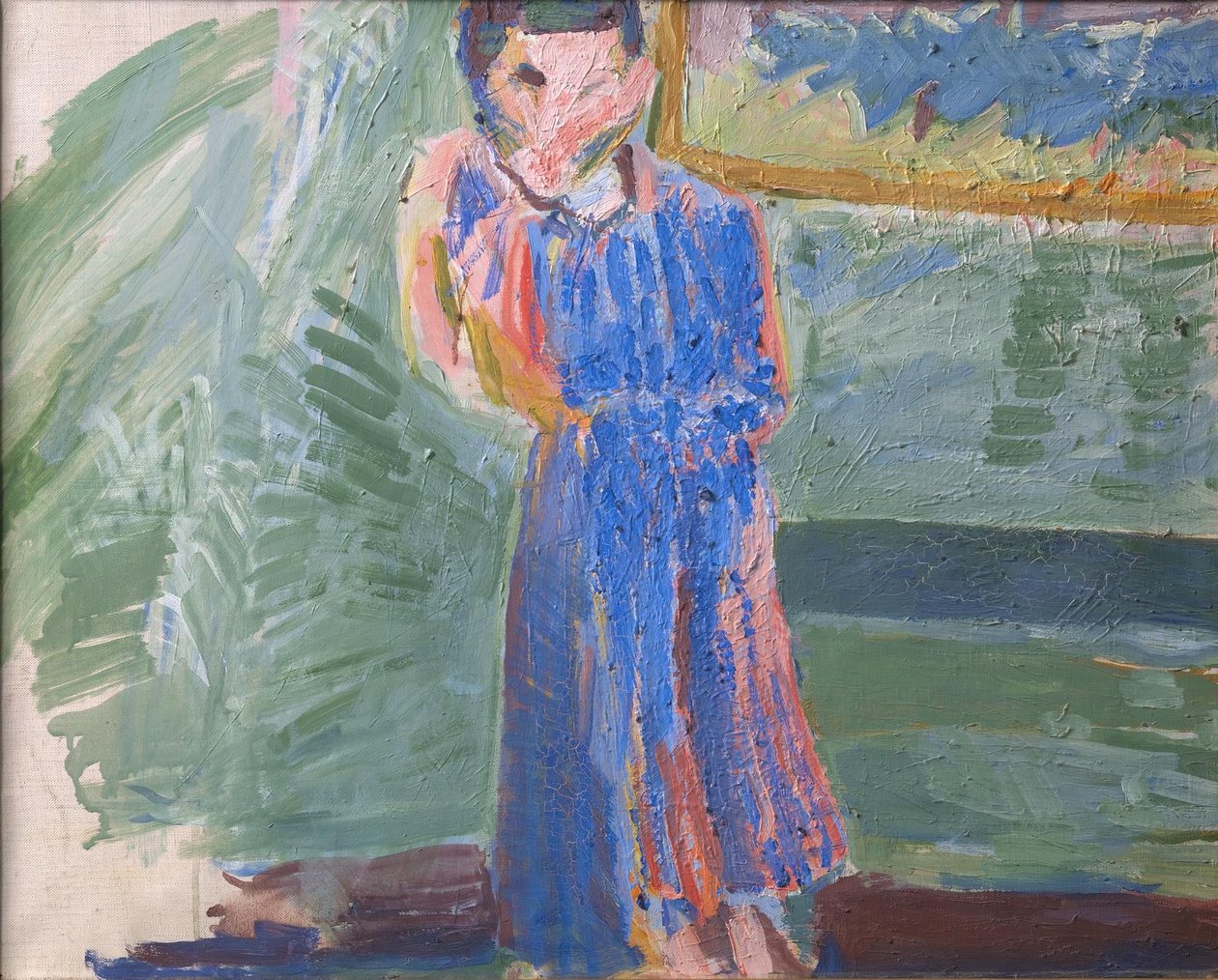 Stående figur, blå klänning av Niels Larsen Stevns