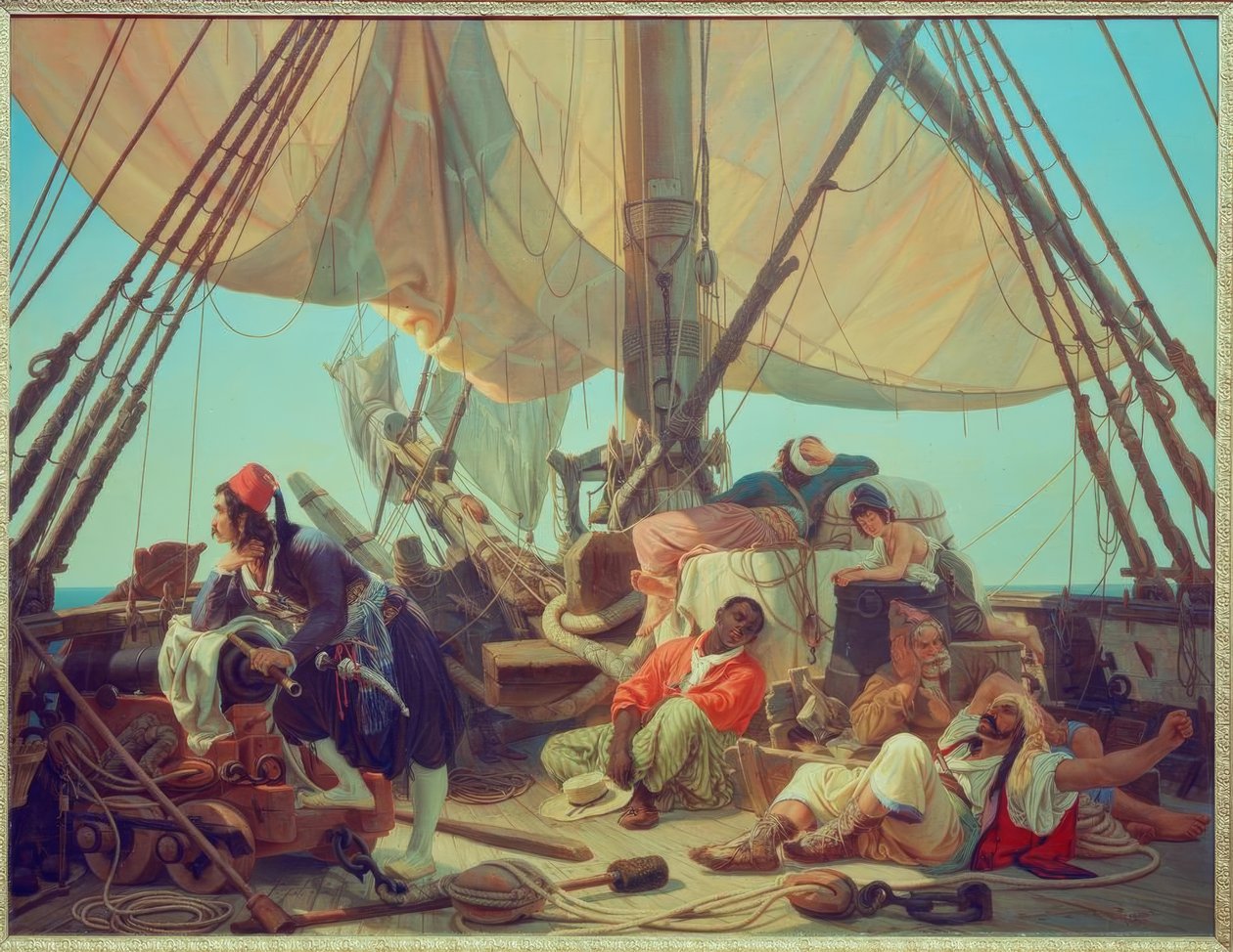 Pirater på däck på sitt skepp av Niels Simonsen