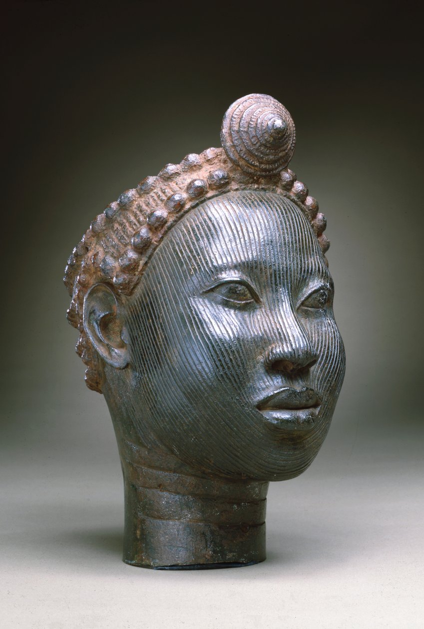 Kronat huvud av en Oni, Ife, 12-1500-talet (zinkmässing) av Nigerian