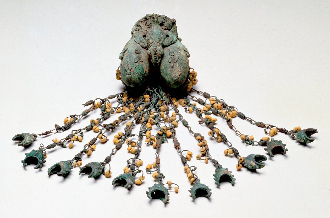 Dubbelt ägghänge, Igbo-Ukwu, 900-1000-tal (blyad brons) av Nigerian