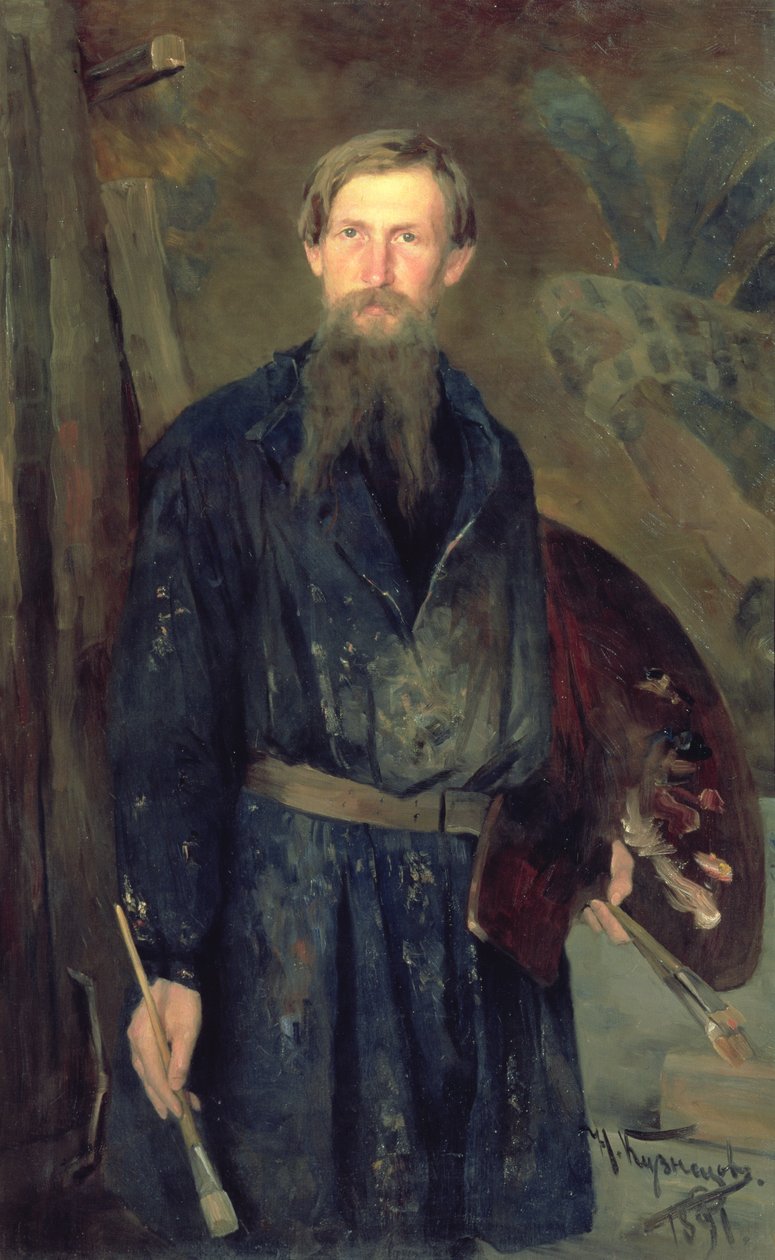 Porträtt av Viktor Michailovitj Vasnetsov (1848-1926), 1891 (olja på papper) av Nikolai Dmitrievich Kuznetsov