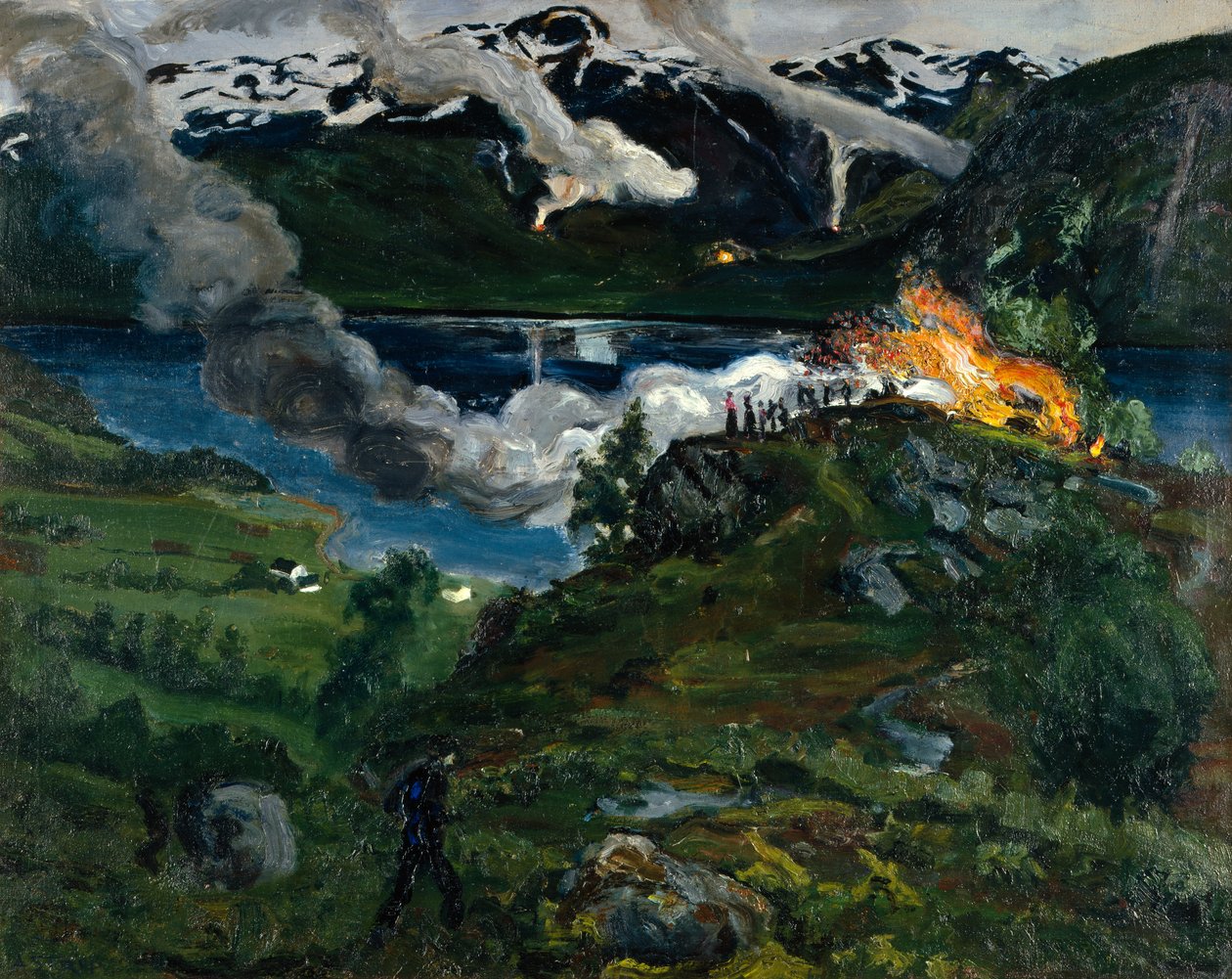 Midsommareld vid Jølstervatten av Nikolai Astrup