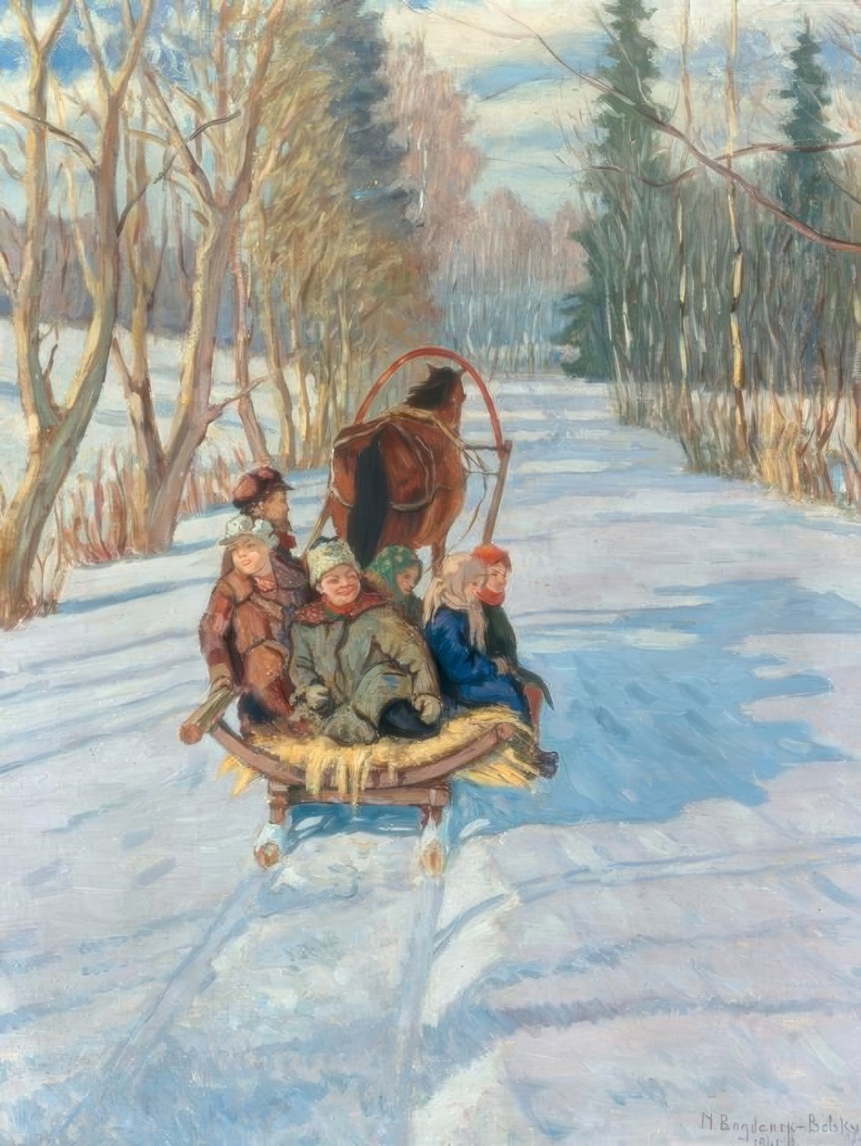 Barn på en släde av Nikolai P. Bogdanow Bjelski