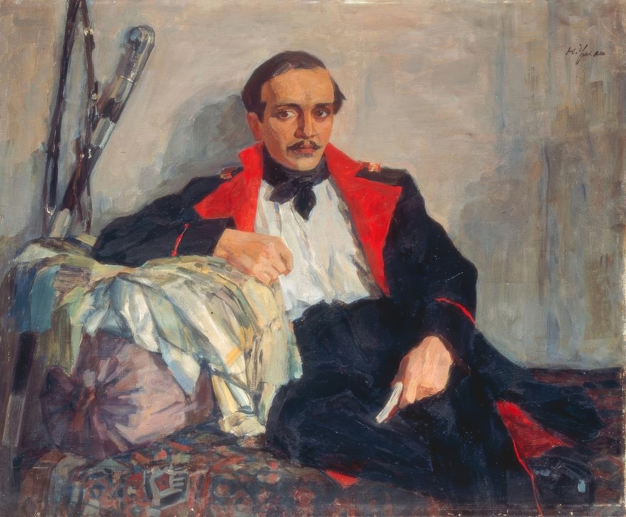 Porträtt av poeten Mikhail J. Lermontow av Nikolaj Pawlowitsch Uljanow