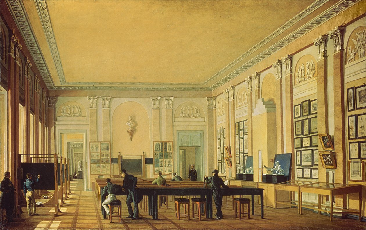 Painting Atelier in the Moscow Art School, c.1830  av Nikolay Ivanovich Podklyuchnikov