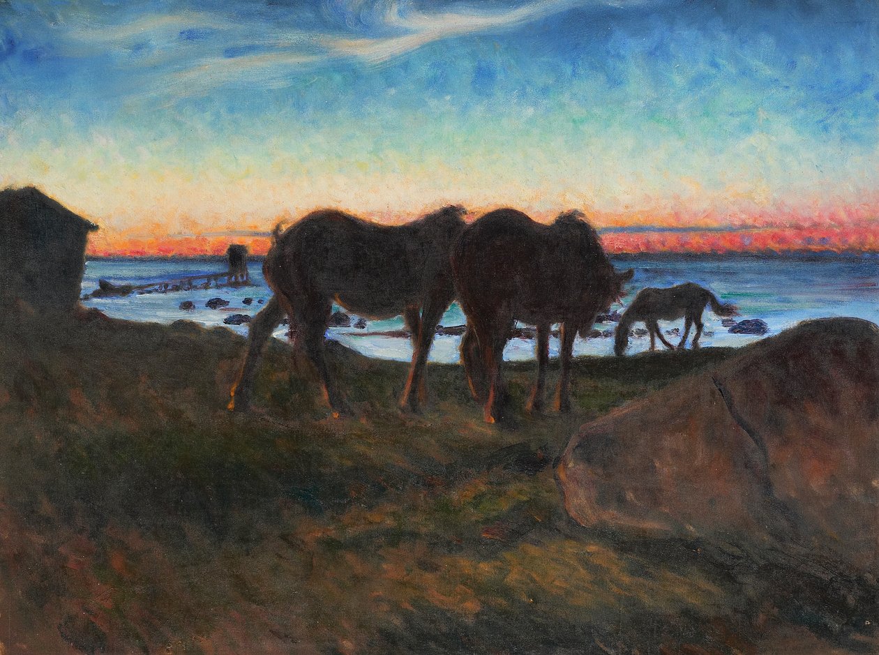 Horses at sunset av Nils Kreuger