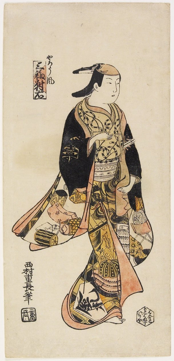 Till höger: I en skådespelares stil, ca. 1730 av Nishimura Shigenaga