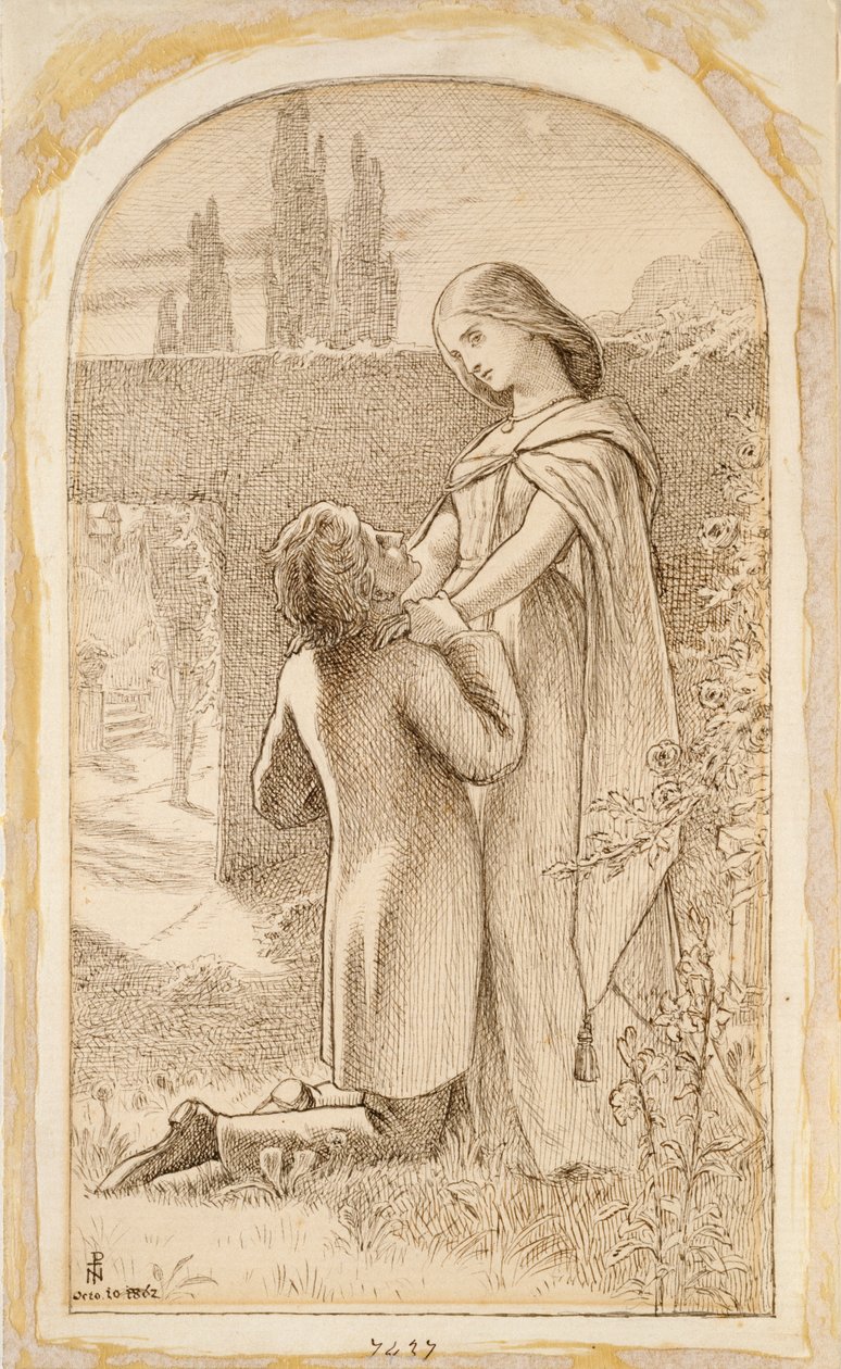 Två älskare i en stjärnbelyst trädgård, 1862 av Noel Paton