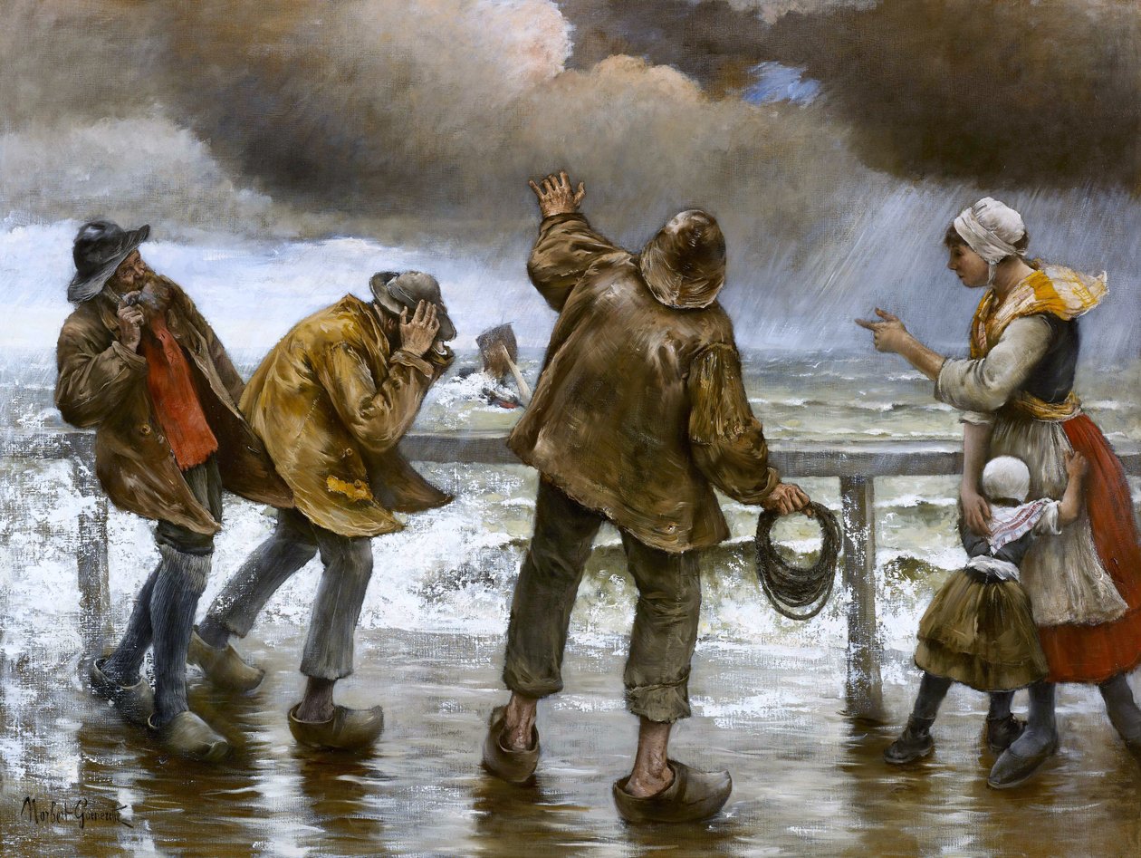 Bybor på bryggan under en regnskur av Norbert Goeneutte