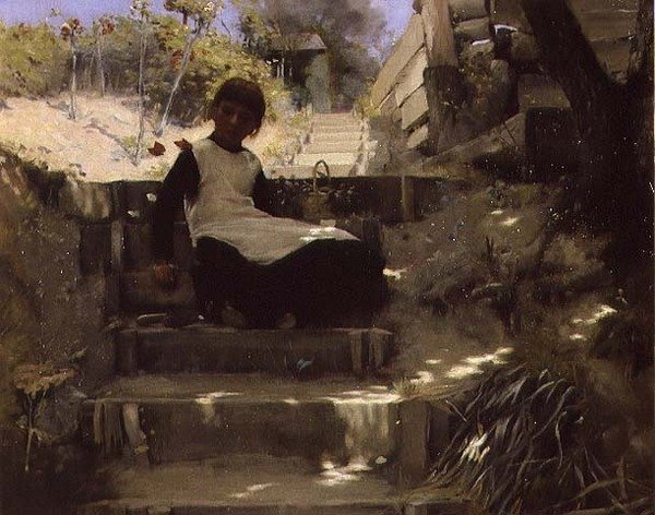 Trädgårdsmästarens dotter (olja) av Norman Garstin