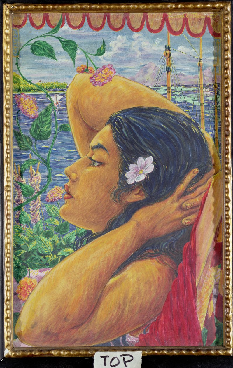 Vahine, Tahiti, ca 1920 (wc på papper) av Octave Morillot