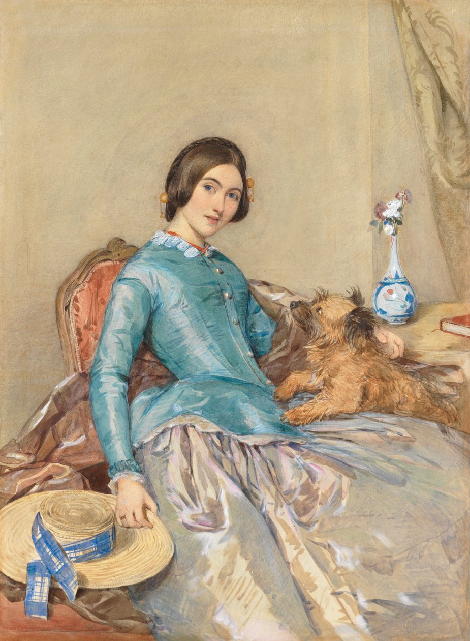Porträtt av Jane, grevinna av Aylesford, 1849 (wc förhöjd med vitt) av Octavius Oakley