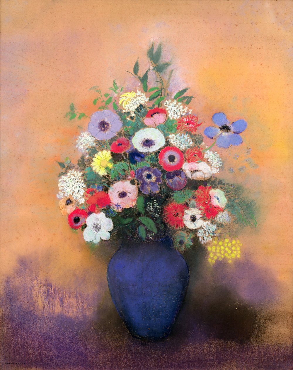 Anemoner och syren i en blå vas, efter 1912 (pastell) av Odilon Redon