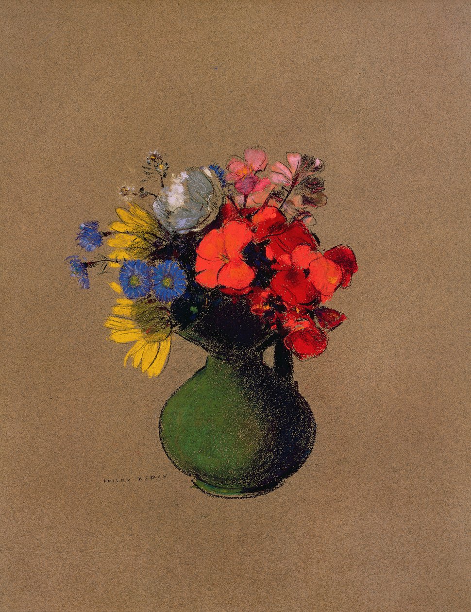 Pelargoner och fältblommor (pastell) av Odilon Redon