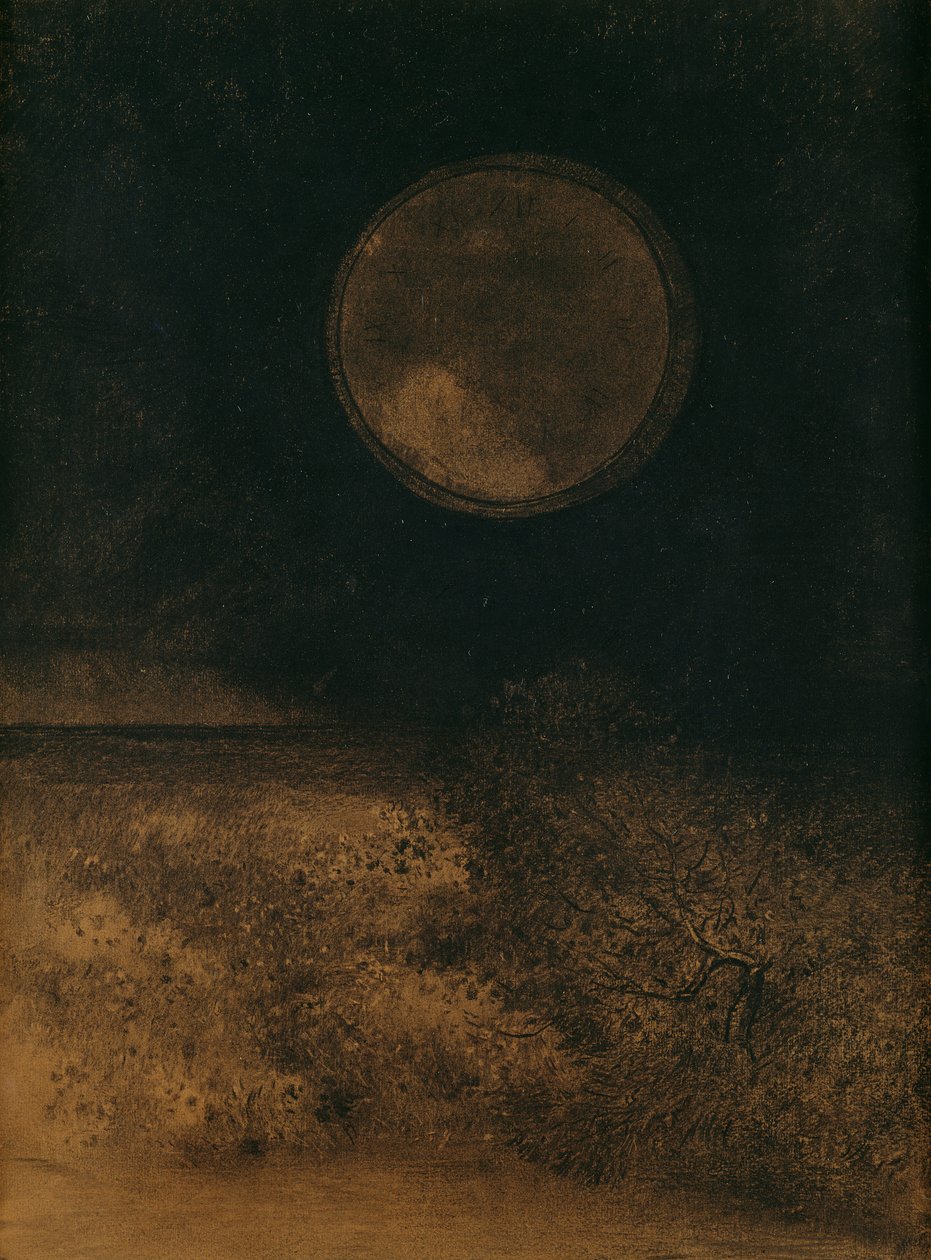 La Sphere (Globe), 1890-5 (kohl och sepiatvätt på papper) av Odilon Redon