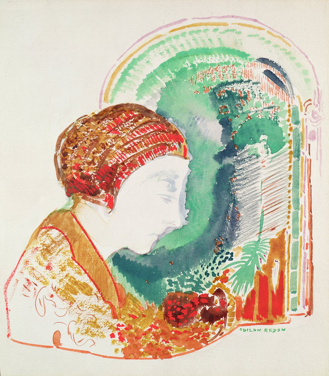 Profil av en ung flicka av Odilon Redon