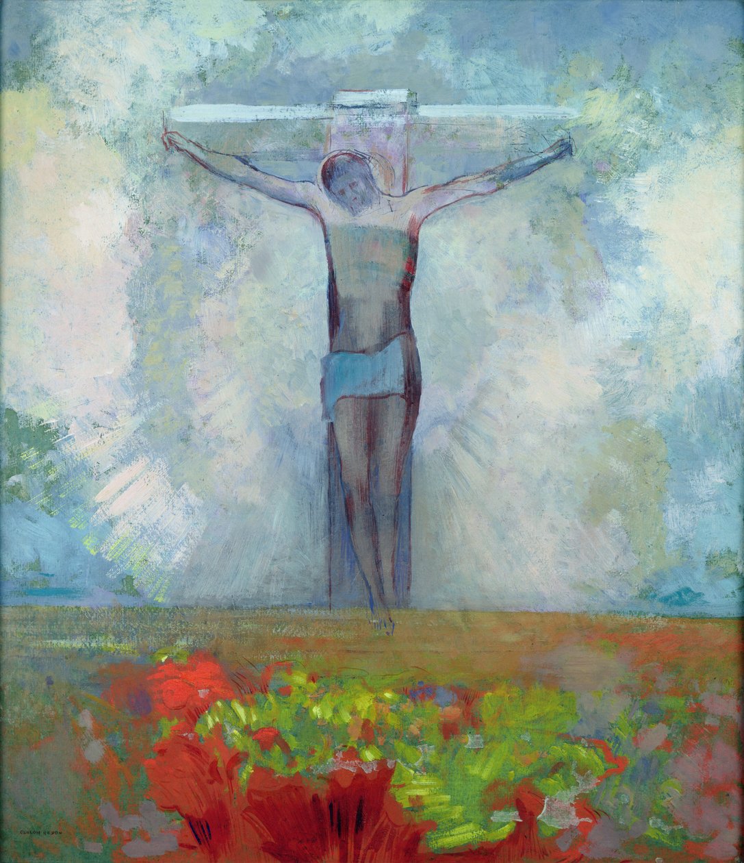 The Crucifixion, c.1910 (olja på kort) av Odilon Redon