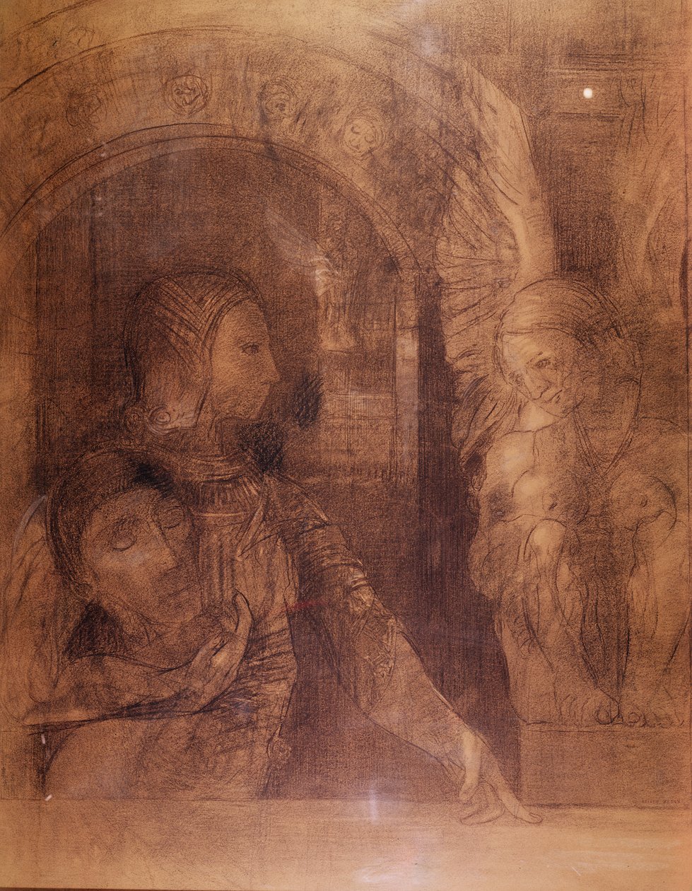 Den mystiske riddaren eller sfinxen, ca 1890 (kol) av Odilon Redon