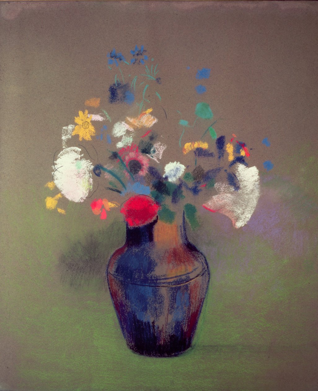 Vas med blommor (pastell på papper) av Odilon Redon