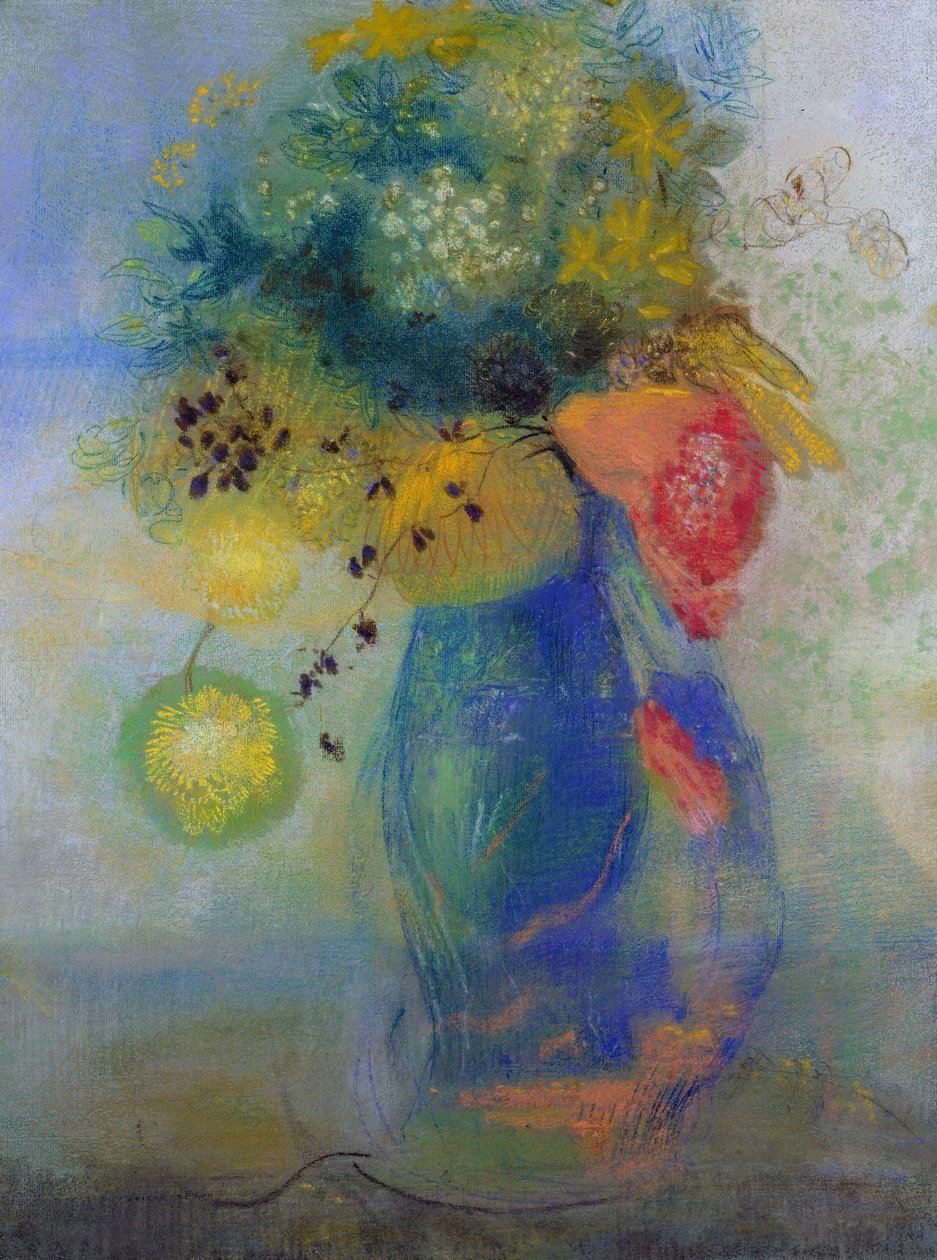 Vas med blommor (pastell) av Odilon Redon