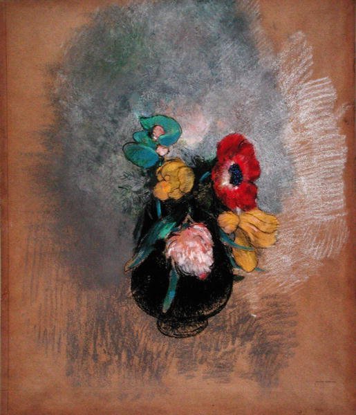 Anemoner och tulpaner (pastell på papper) av Odilon Redon