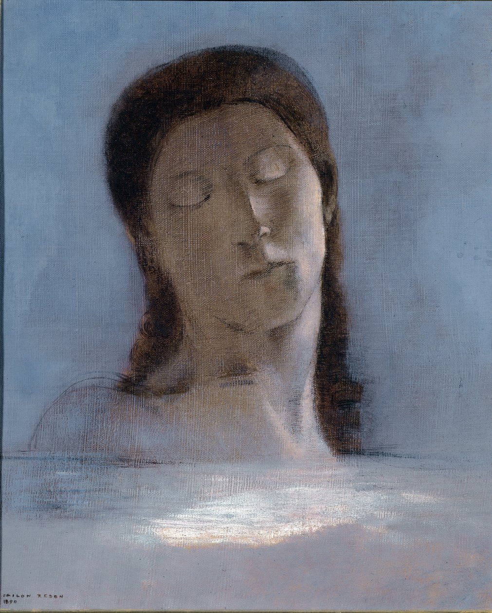 Stängda ögon - olja på kartong av Odilon Redon