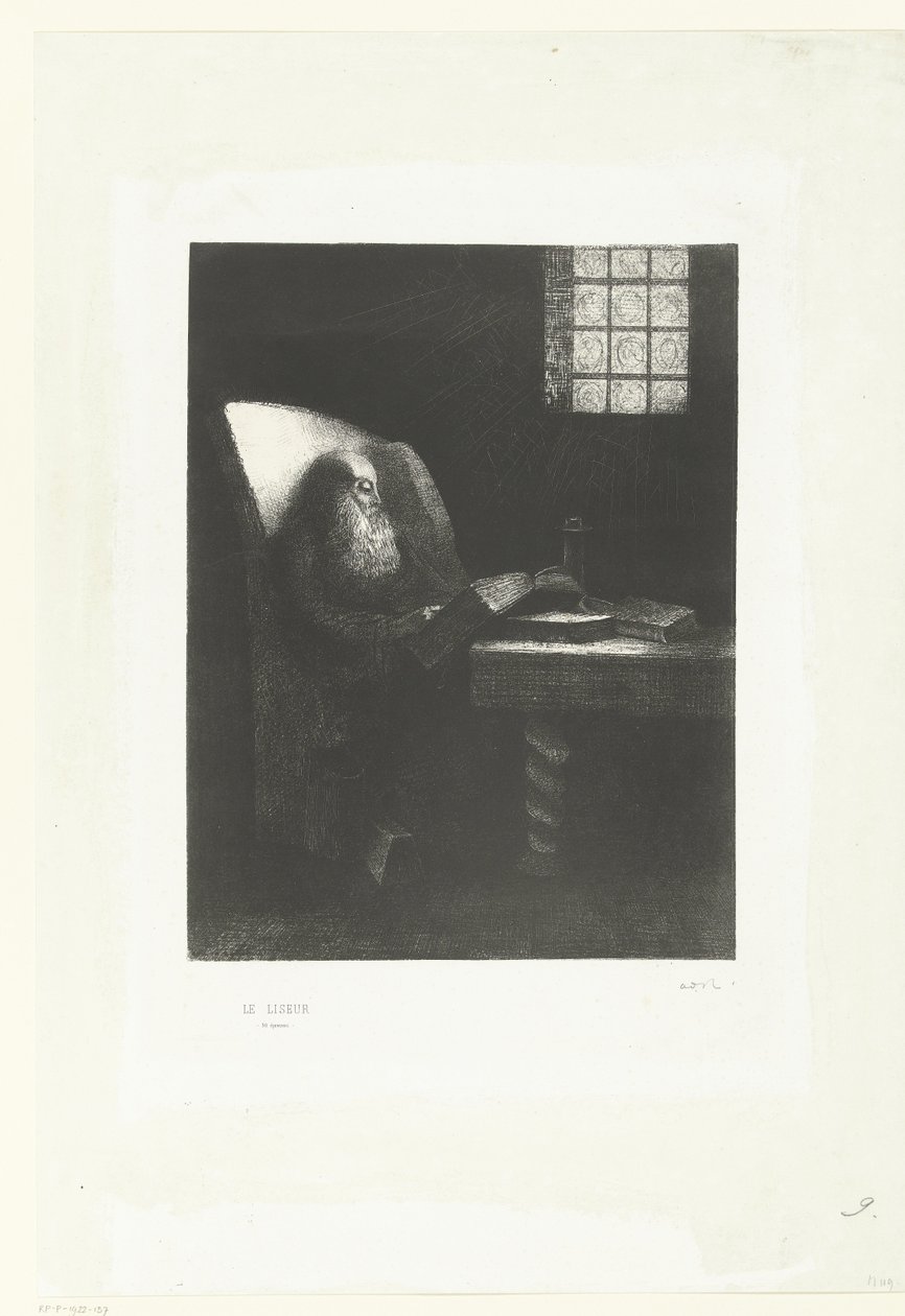 The Reader, 1892 (tryckt) av Odilon Redon