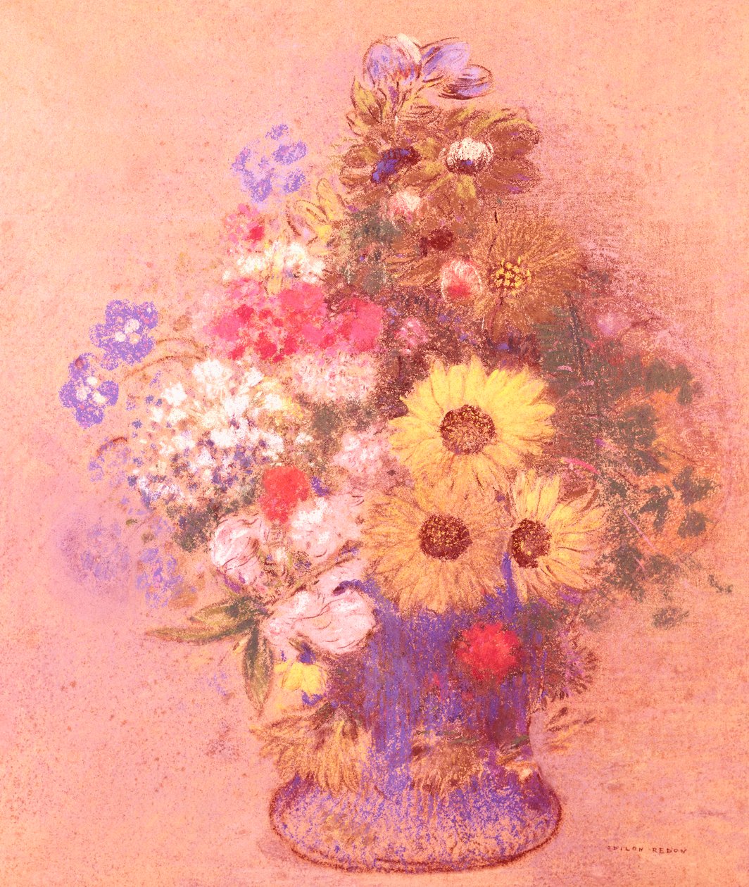 Vas med blommor (pastell ombord) av Odilon Redon
