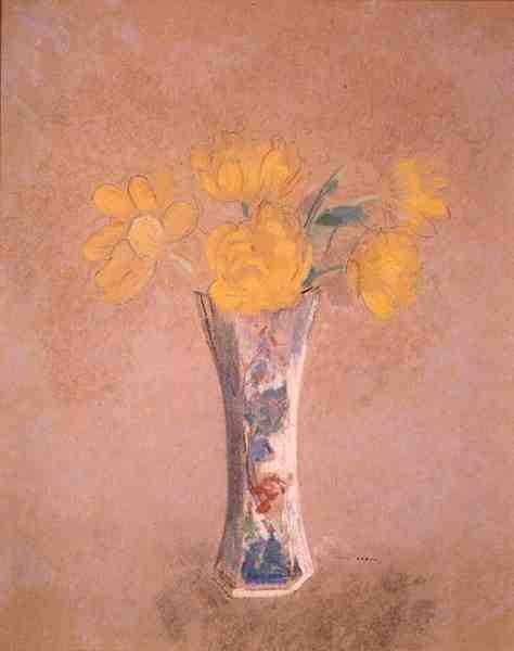 Vas med blommor (pastell på papper) av Odilon Redon