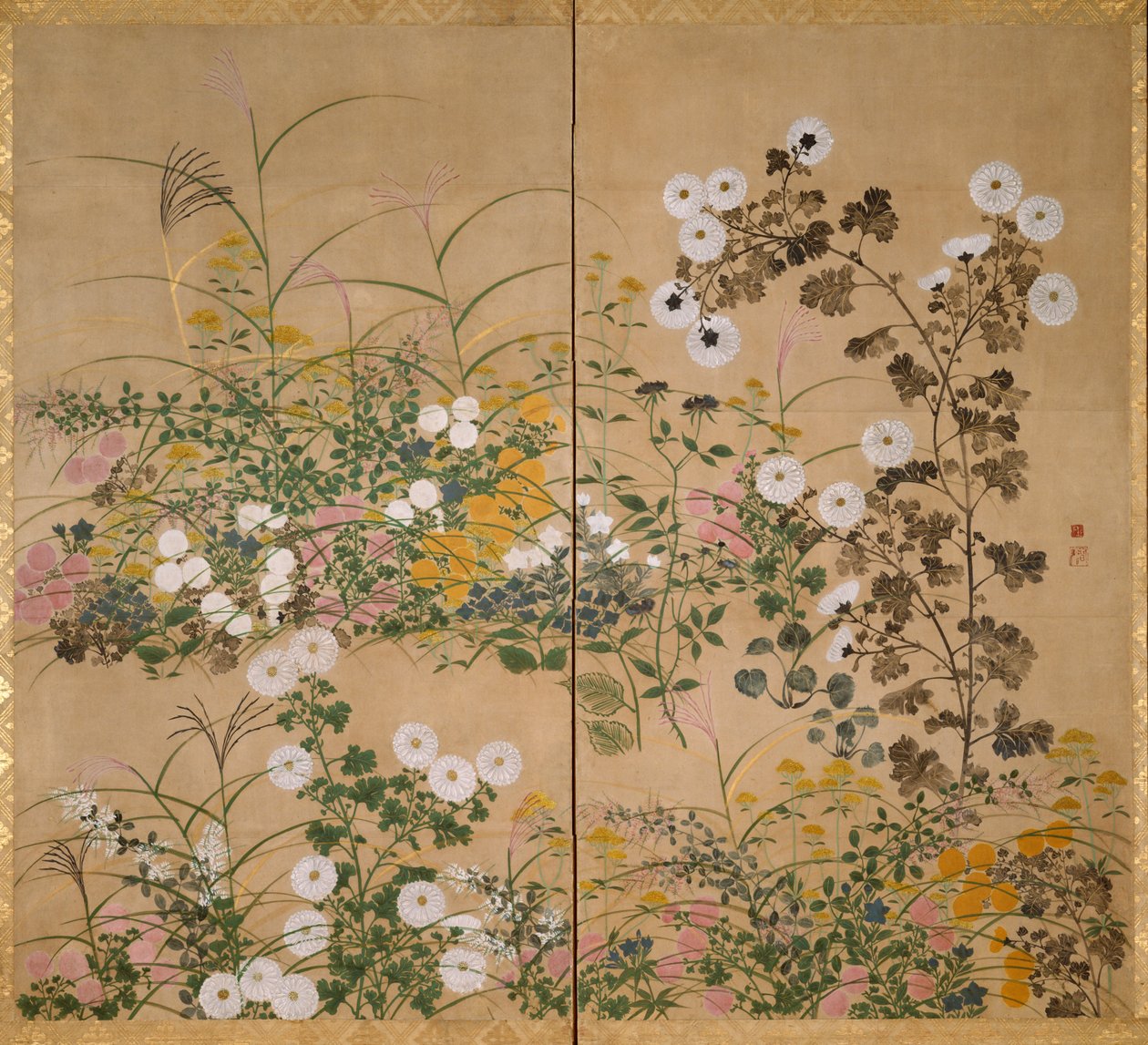 Important Art Object Flowering Plants in Autumn av Ogata Korin