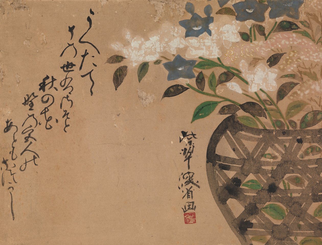 Bellflowers in Basket, 1700-tal. av Ogata Kenzan