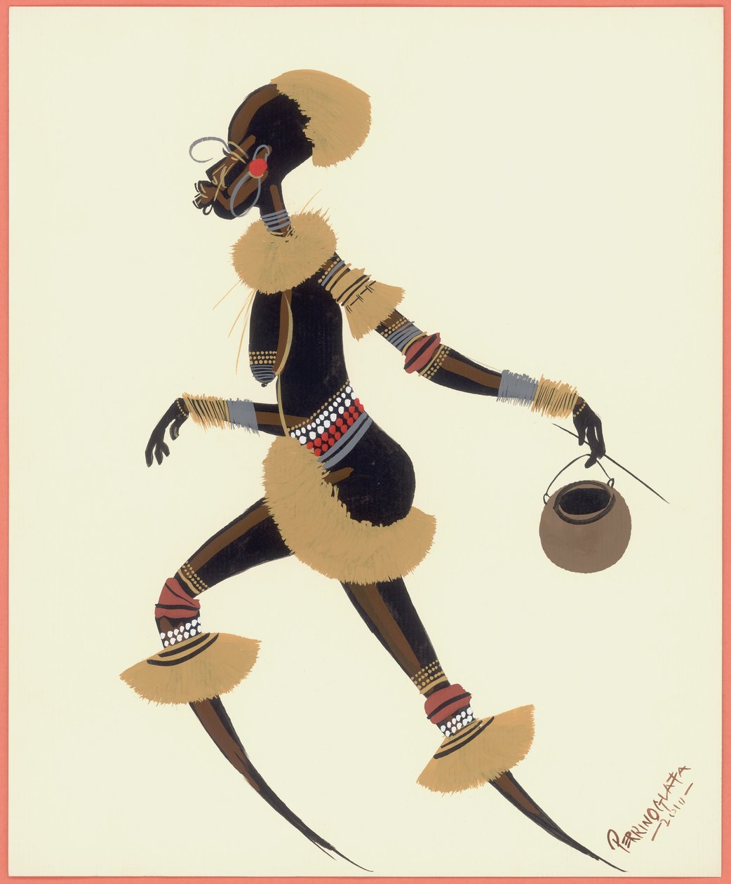 Raffia Woman, 2010 (olja på papper) av Oglafa Ebitari Perrin