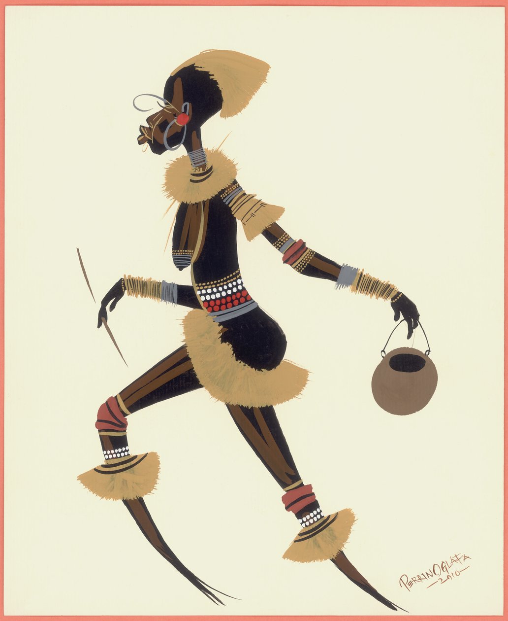 Raffia Woman, 2010 (olja på papper) av Oglafa Ebitari Perrin