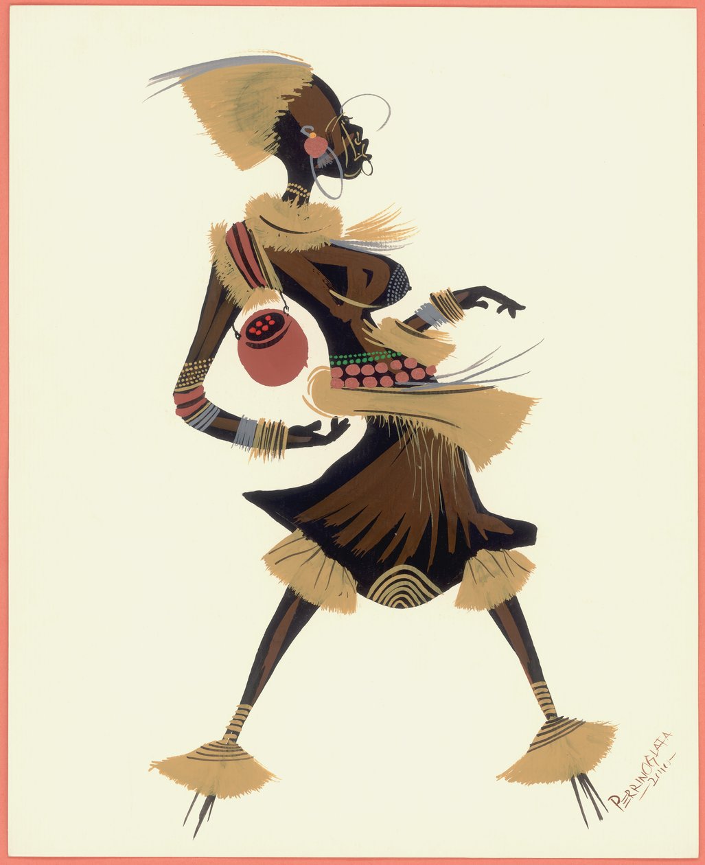 Water Pot Woman, 2010 (olja på papper) av Oglafa Ebitari Perrin
