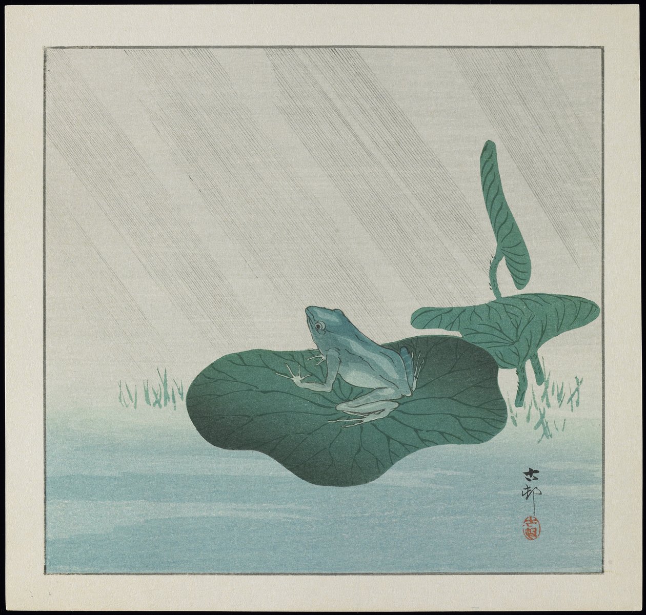 Groda i regn, före 1912 av Ohara Koson