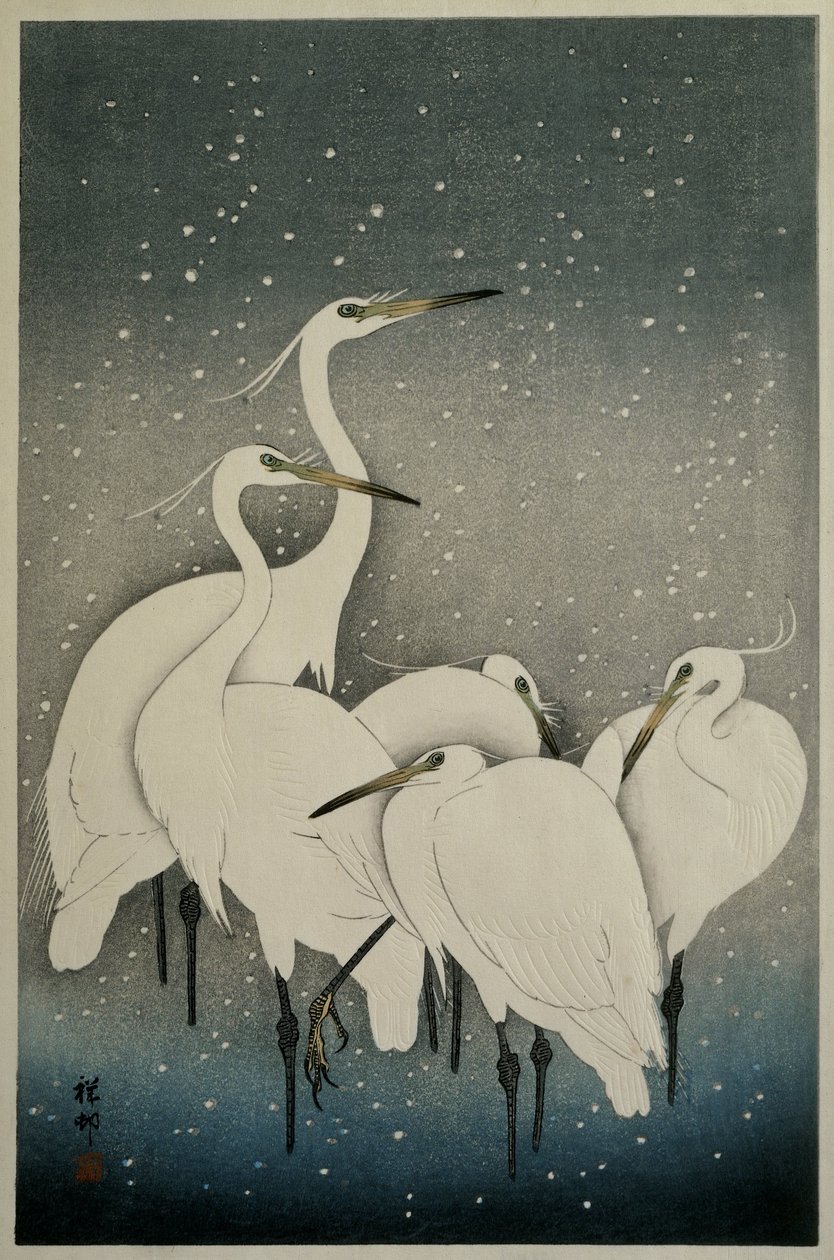 Hägrars grupp, 1925-36 av Ohara Koson