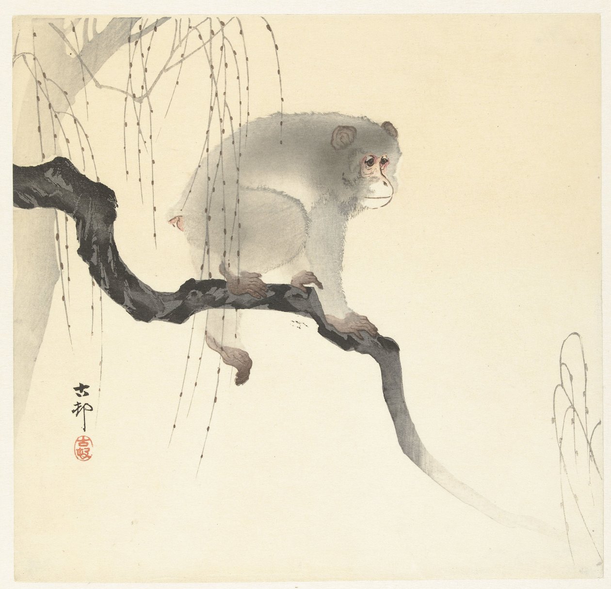 Apa på trädgren av Ohara Koson