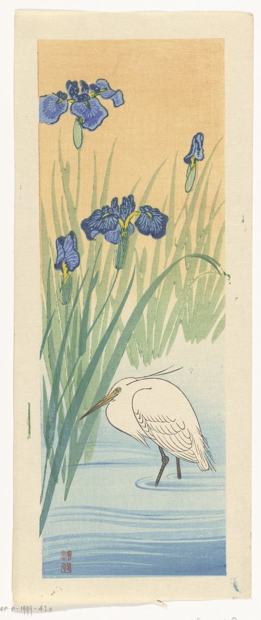 Ägretthäger med iris av Ohara Koson