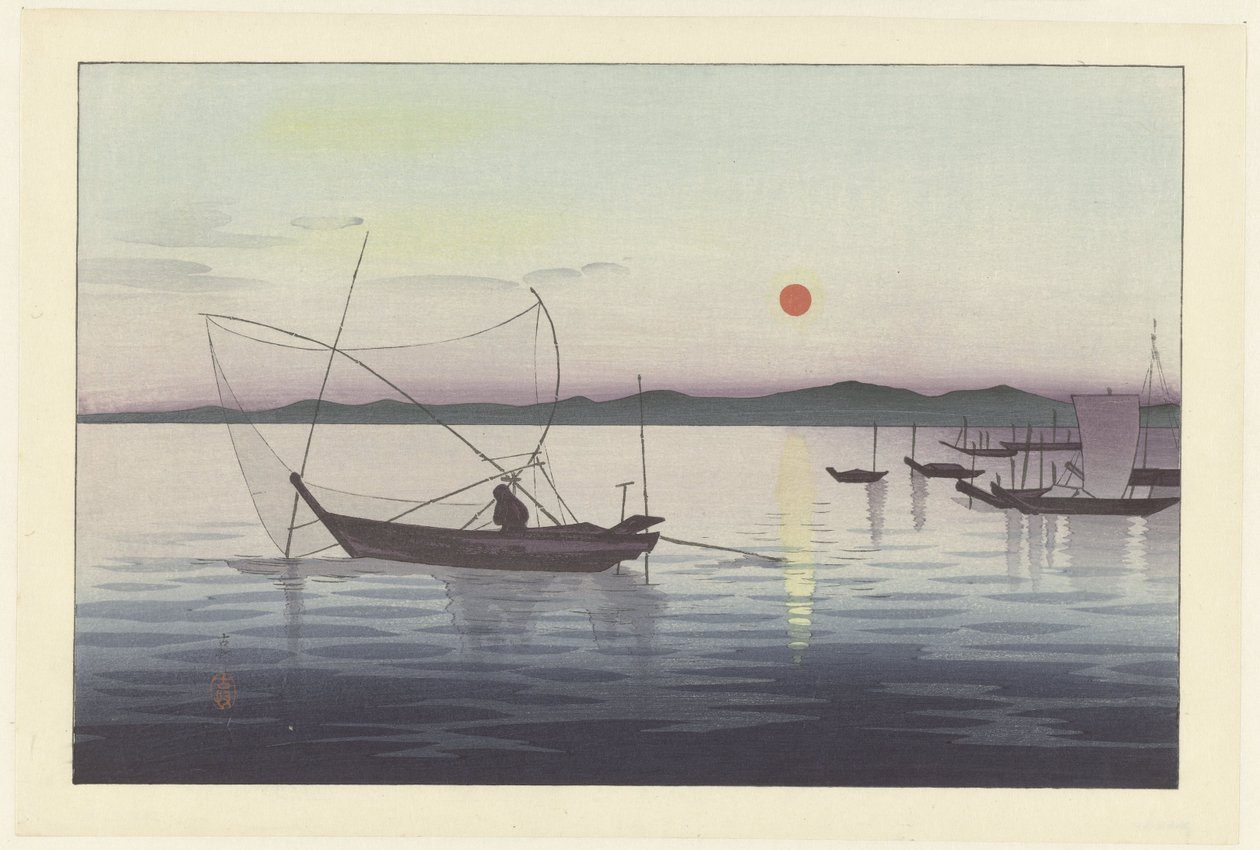 Fiskebåtar i solnedgången av Ohara Koson