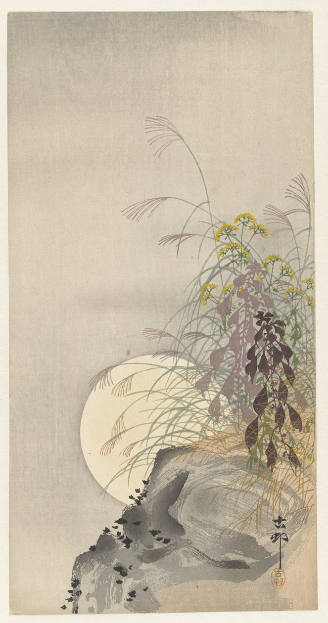 Gräs vid fullmåne av Ohara Koson