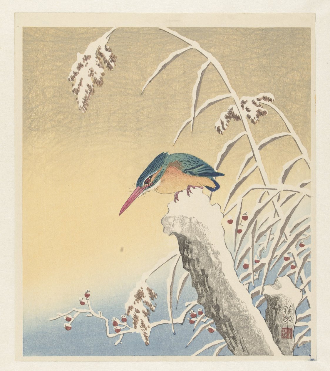 Kungsfiskare i snön av Ohara Koson