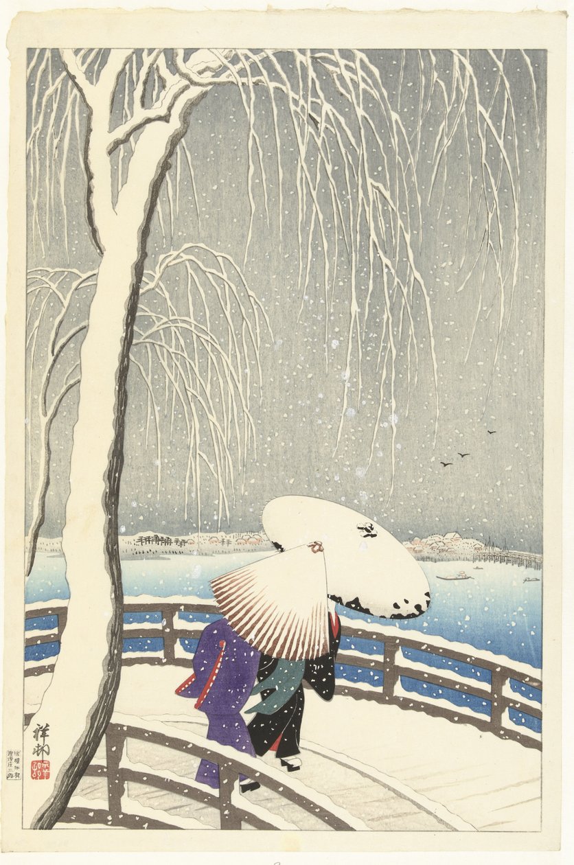I snön på Yanagibashi av Ohara Koson