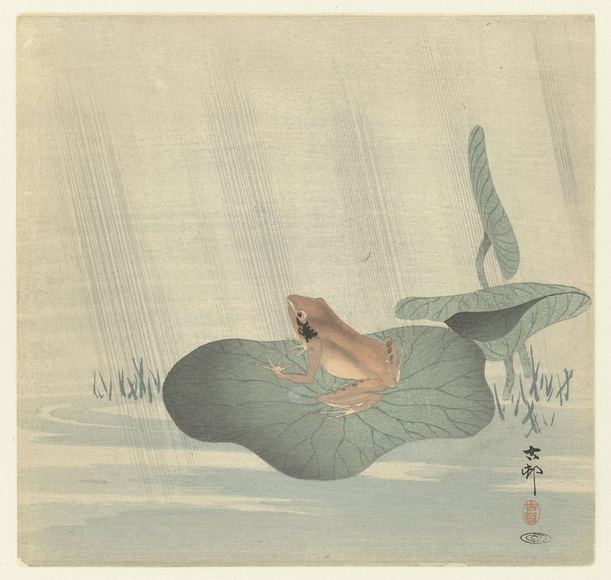Groda på lotusblad av Ohara Koson