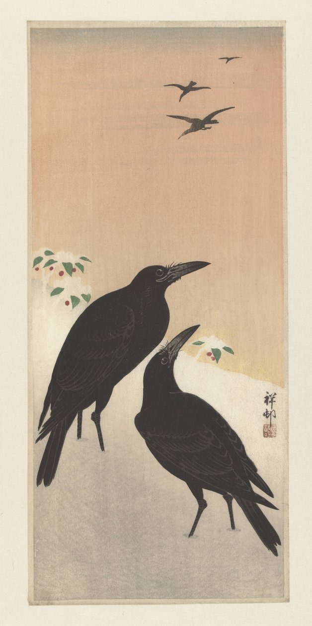 Kråkor i snö av Ohara Koson