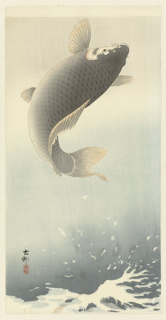 Hoppande karp av Ohara Koson