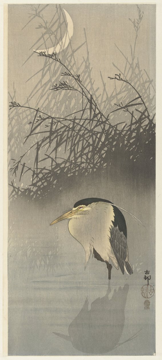 Häger vid nymåne av Ohara Koson