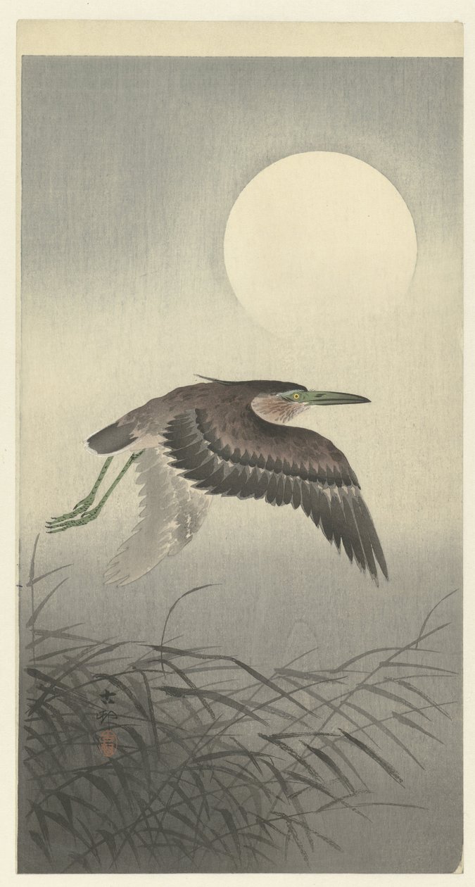 Häger vid fullmåne av Ohara Koson