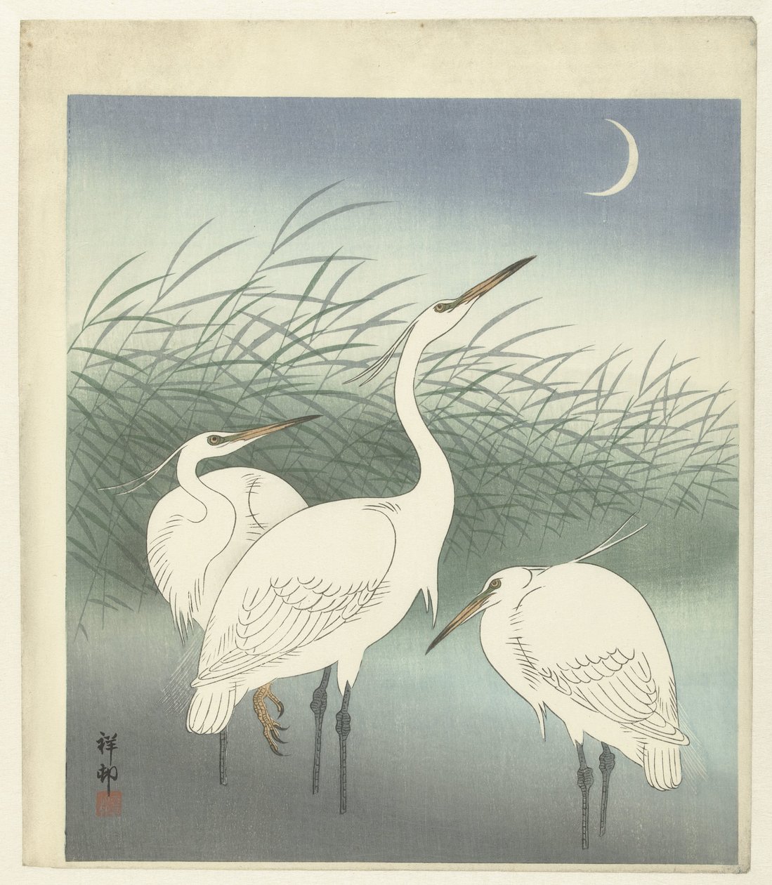 Häger på grunt vatten av Ohara Koson