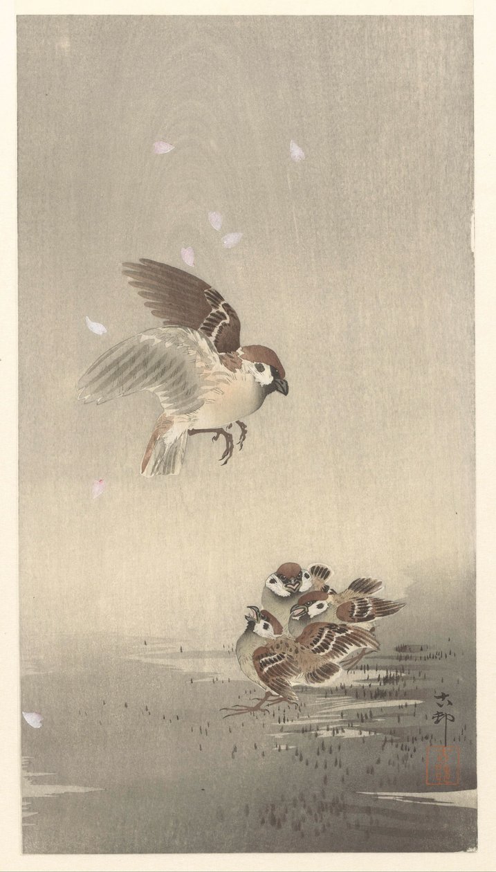 Ringmus med pojke av Ohara Koson